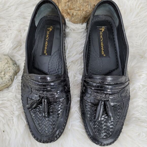 Stacy Adam\'s woven leather tasseled loafers black main image 4
